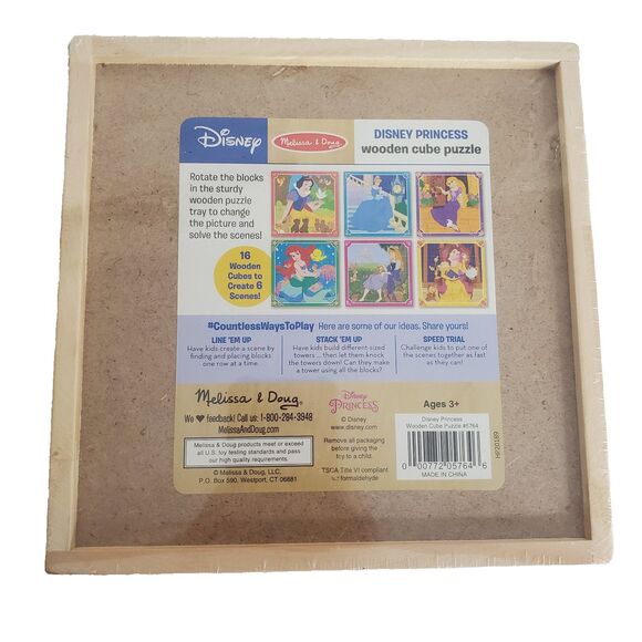 Melissa & Doug Disney Princess Wooden Cube Puzzle w/ Storage Tray 6 Puzzles NEW - Picture 5 of 6